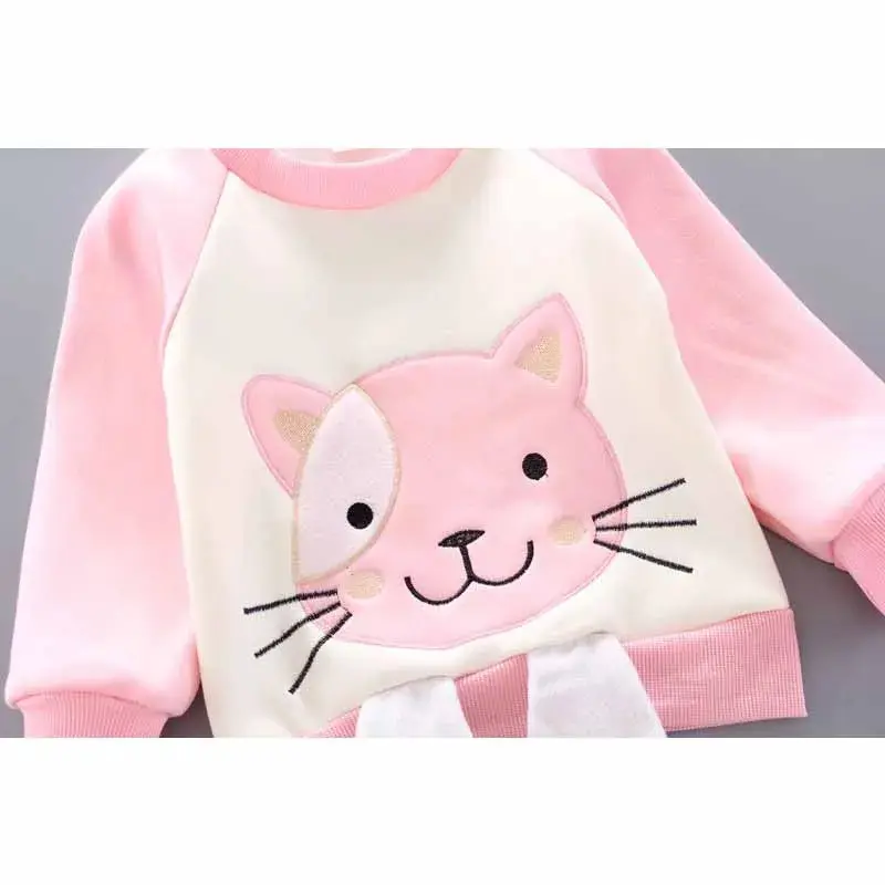2024 Girls Padded Three Piece Children's Warm Cartoon Hooded Suit Autumn Winter Boys Fashion Casual Comfortable Sets 12M-5 Years