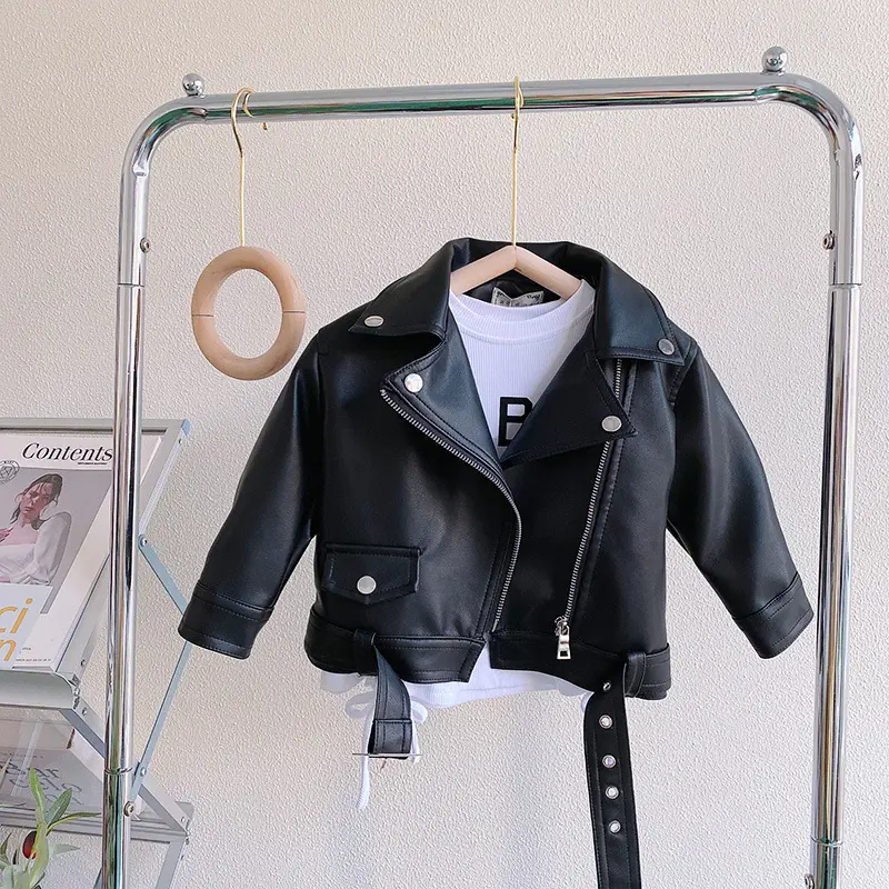 Boys Fashion Jacket Girls Solid Color Zipper Lapel Coat Spring Autumn New Children's Biker Short Paragraph Outerwear 2-8 Years