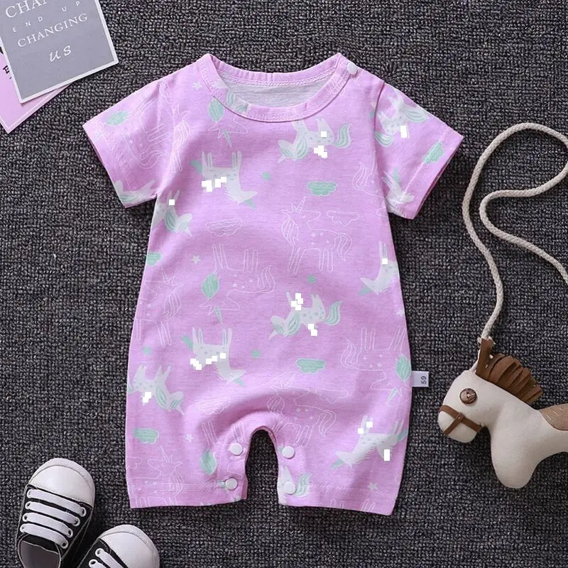 Summer Girls Crawling Clothes Baby Boys Cartoon Pajamas Children's Cotton Short-Sleeved Jumpsuits Newborn Thin Casual Romper