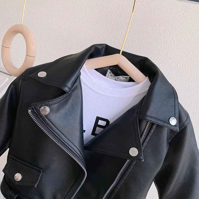 Boys Fashion Jacket Girls Solid Color Zipper Lapel Coat Spring Autumn New Children's Biker Short Paragraph Outerwear 2-8 Years