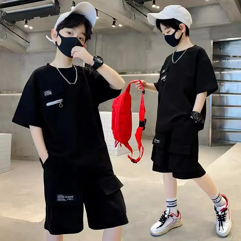 Summer Boys Sets Kids Sports Suit New Fashion Outfit Children's Short-Sleeved Top Shorts 2 Pieces 2025 Teenage Casual Clothes