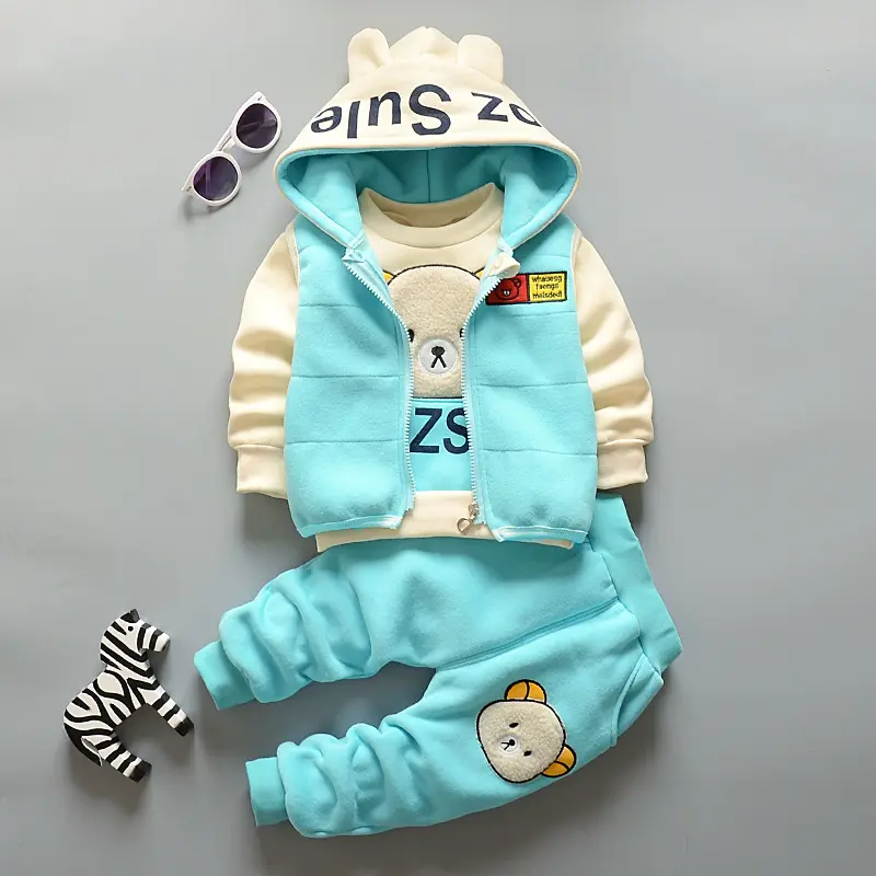 Winter Thicken Warm Sets Boys Autumn Suit Baby Girl Hooded Coat Pants 3Pcs Clothes Kids Sport Outfits Infant Baby Clothes
