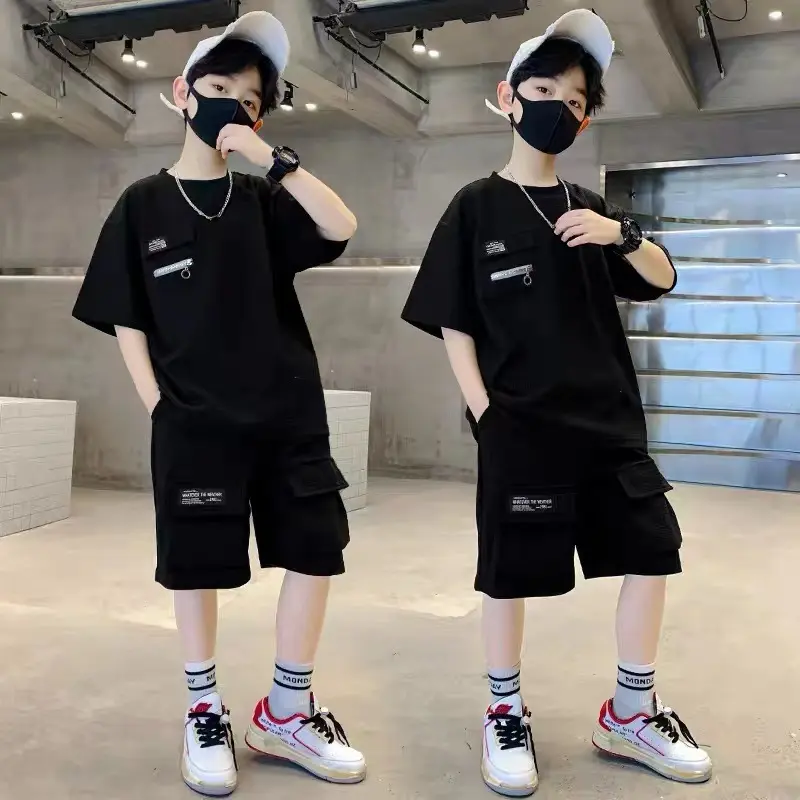 Summer Boys Sets Kids Sports Suit New Fashion Outfit Children's Short-Sleeved Top Shorts 2 Pieces 2025 Teenage Casual Clothes