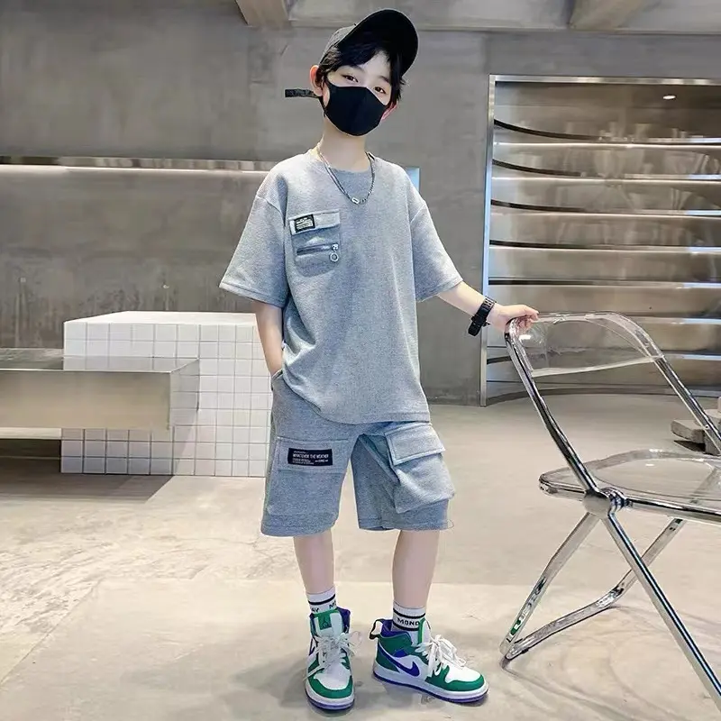 Summer Boys Sets Kids Sports Suit New Fashion Outfit Children's Short-Sleeved Top Shorts 2 Pieces 2025 Teenage Casual Clothes