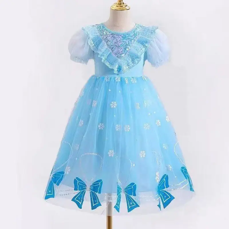 Girls Dresses Summer Sweet Cute Dress New Casual Princess Frock Baby Bowknot Lace Gown Children Fashion Party Costume