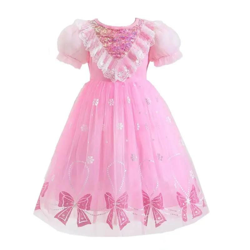Girls Dresses Summer Sweet Cute Dress New Casual Princess Frock Baby Bowknot Lace Gown Children Fashion Party Costume
