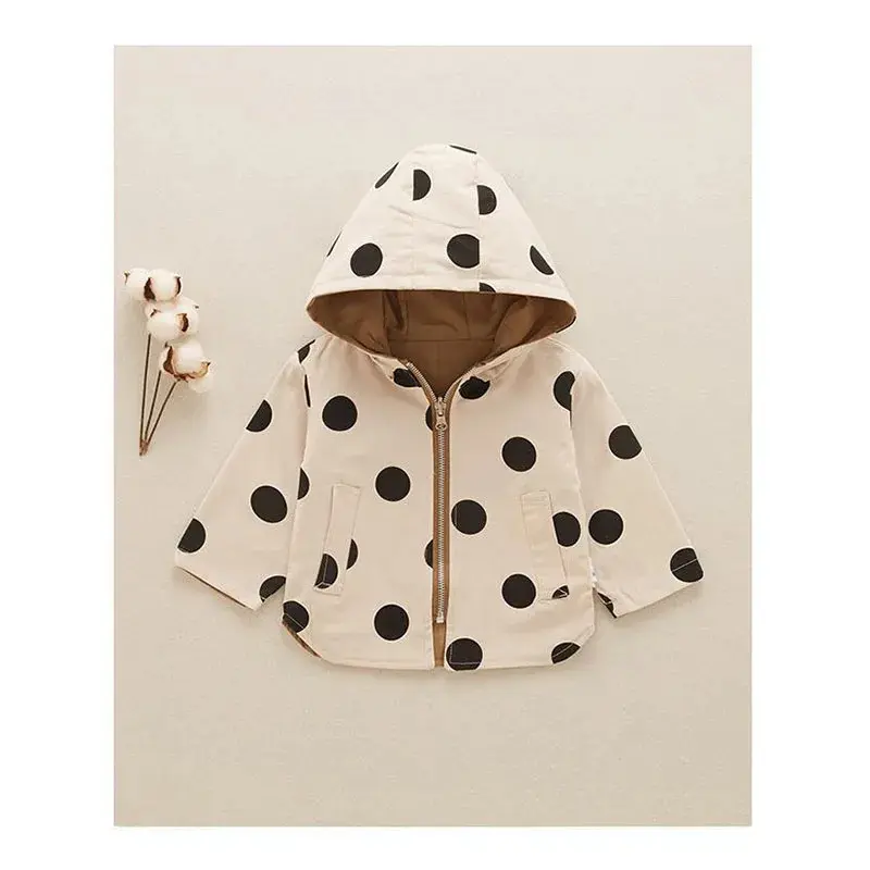 Autumn Kids Windbreaker Boys Hooded Jacket Girls Polka Dot Double-Sided Wear Coat Spring Children's Casual Overcoat 12M-5Y