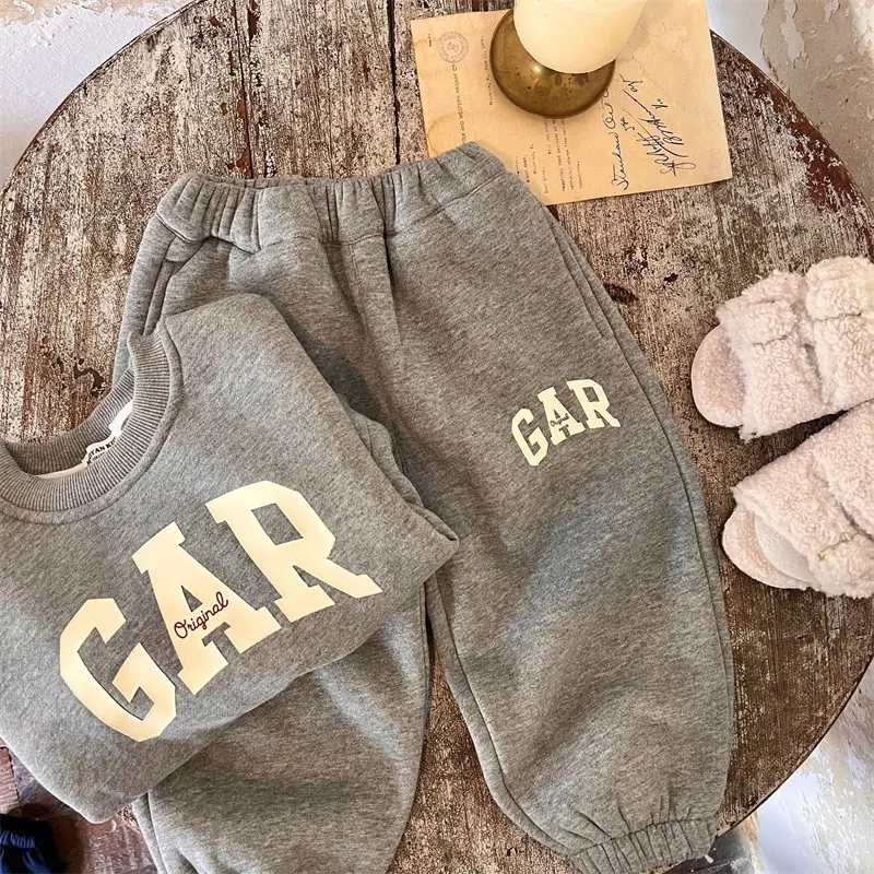 Boys Padded Sets Girls Fleece Warm Suit Kids Casual Outfit Autumn Winter Children's Letters Sweater Sweatpants 2Pcs 3-8Y