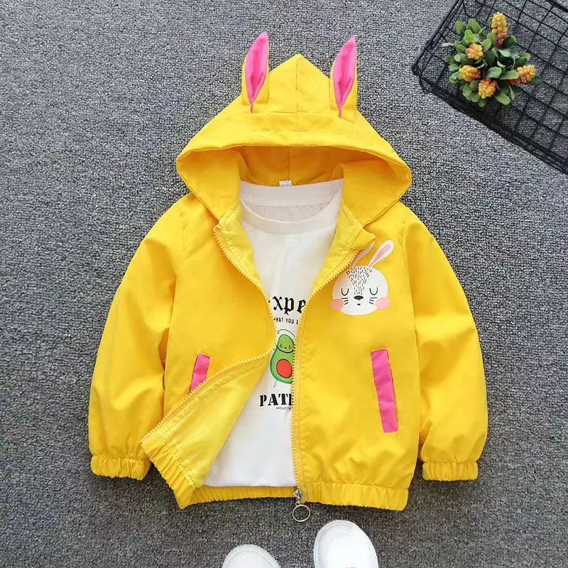 New Autumn Jacket Girls Cartoon Kitten Hooded Coat Spring Children's Fashion Casual Loose Zipper Baseball Clothing Outerwear