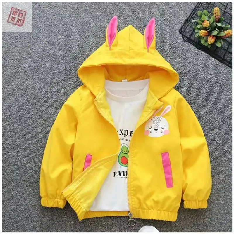New Autumn Jacket Girls Cartoon Kitten Hooded Coat Spring Children's Fashion Casual Loose Zipper Baseball Clothing Outerwear