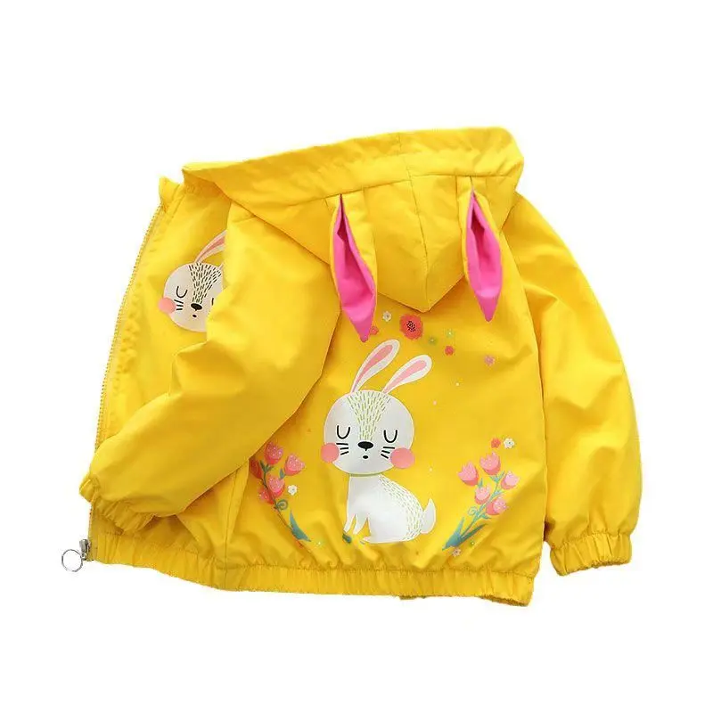 New Autumn Jacket Girls Cartoon Kitten Hooded Coat Spring Children's Fashion Casual Loose Zipper Baseball Clothing Outerwear