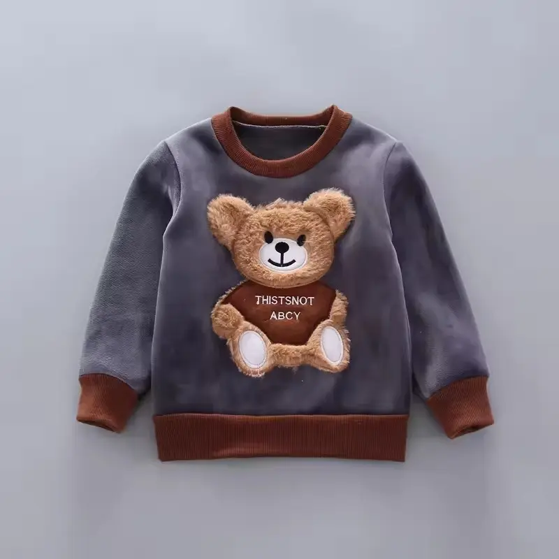 Baby Boys Girls Clothing Sets Winter Thick Warm Suit Autumn Cotton Hooded Sweater Pant 3Pcs Kid Cartoon Cute Bear Outfits 12M-4Y