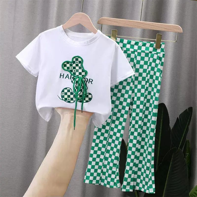 Girl's Clothes Sets Kids Summer Suit Children's Short-Sleeved Cartoon Tops Trousers 2 Pcs 2025 New Casual Fashion Outfit