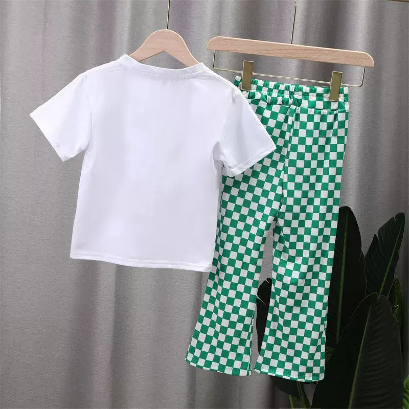 Girl's Clothes Sets Kids Summer Suit Children's Short-Sleeved Cartoon Tops Trousers 2 Pcs 2025 New Casual Fashion Outfit