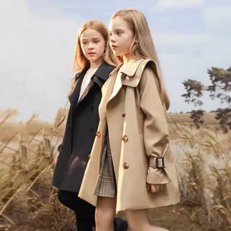 Autumn Girls Coats Kids Fashion Windbreaker Long Sleeve Trench Children Clothing Spring Teens Warm Outerwear 5-14 Years Old
