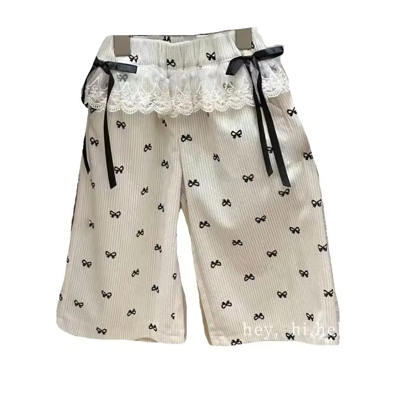 Girls Bow Pants Spring Print Kids Wide-leg Trousers New Fashion Elastic Loose Pants Autumn Children Bowknot Trousers 2-8 Years