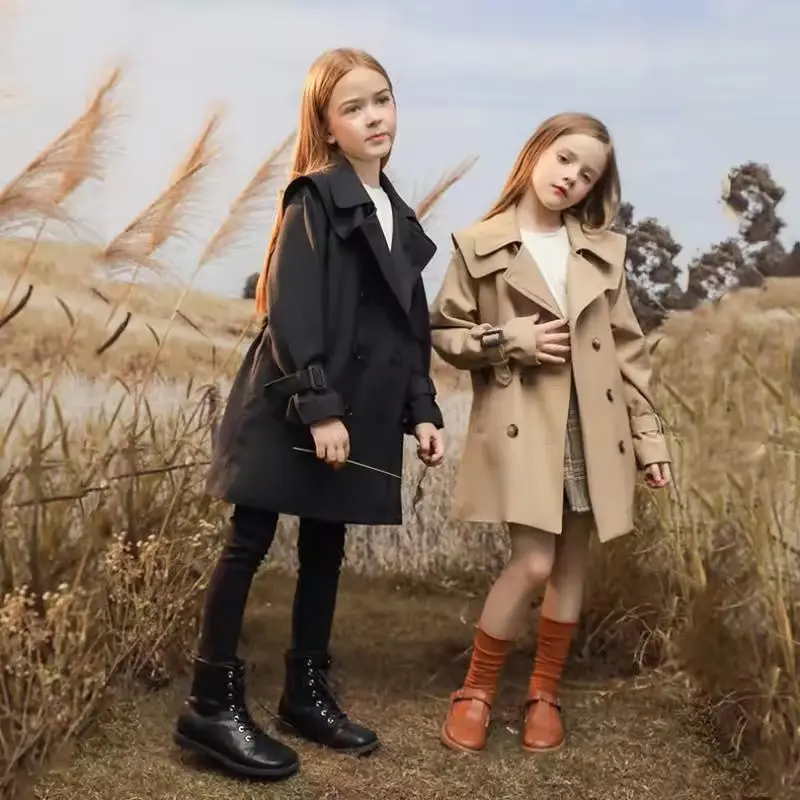 Autumn Girls Coats Kids Fashion Windbreaker Long Sleeve Trench Children Clothing Spring Teens Warm Outerwear 5-14 Years Old