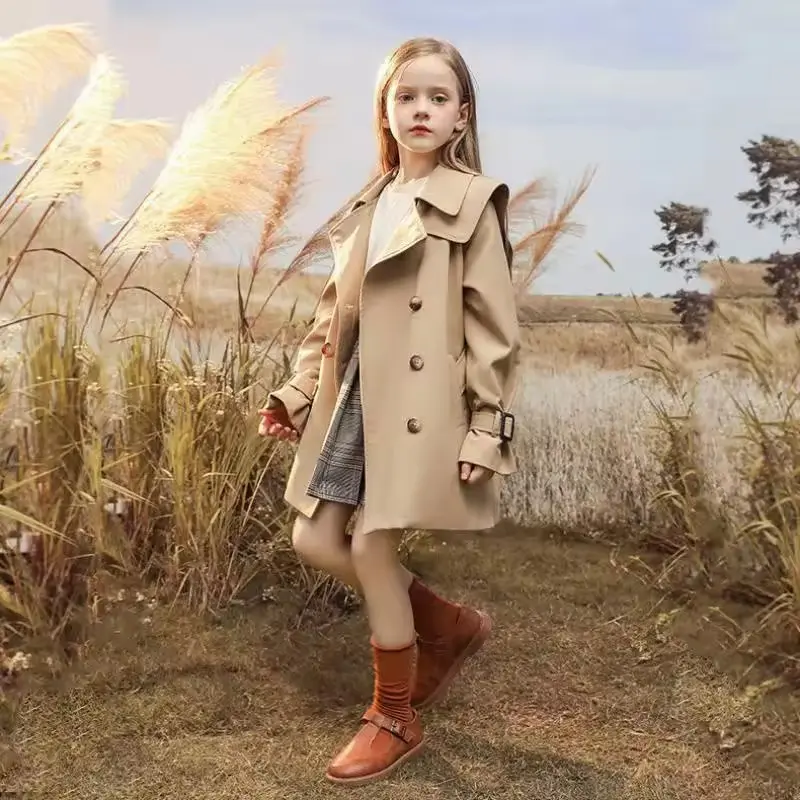 Autumn Girls Coats Kids Fashion Windbreaker Long Sleeve Trench Children Clothing Spring Teens Warm Outerwear 5-14 Years Old