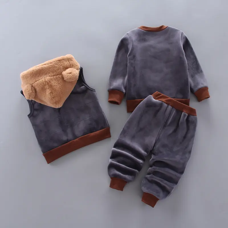 New Children's Warm Three-Piece Girl's Cute Hooded Set Autumn Winter Boy's Fashion Casual Comfortable Suit 12M-4 Years Old