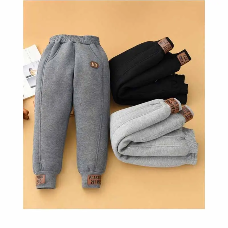 Girls Thicken Pants Boys Plus Velvet Trousers Kids Warm High Quality  Cotton Sweatpants Teens Autumn Winter Casual Clothing