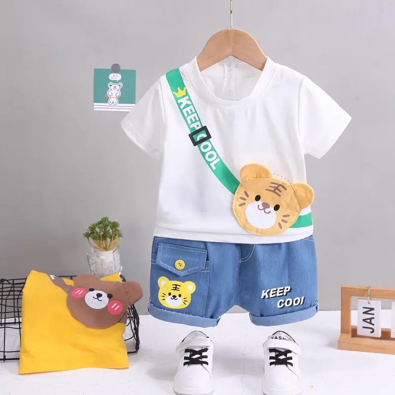 Summer Children's Top Shorts Suit Baby Fashion Cute Cartoon Suit New Boys Girls Casual Letter Pants 2 Pcs 12M-5 Years Old