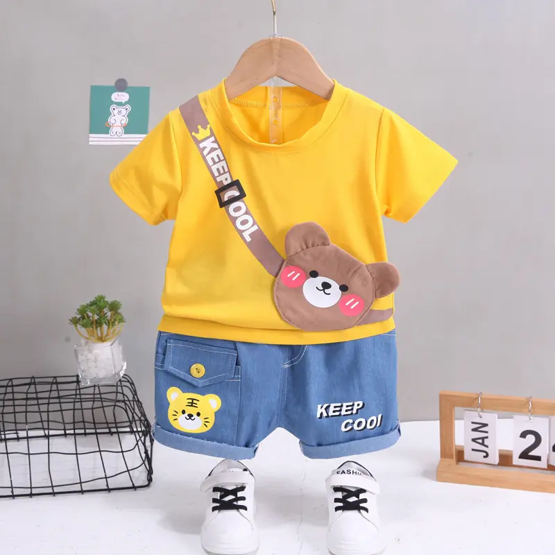 Summer Children's Top Shorts Suit Baby Fashion Cute Cartoon Suit New Boys Girls Casual Letter Pants 2 Pcs 12M-5 Years Old