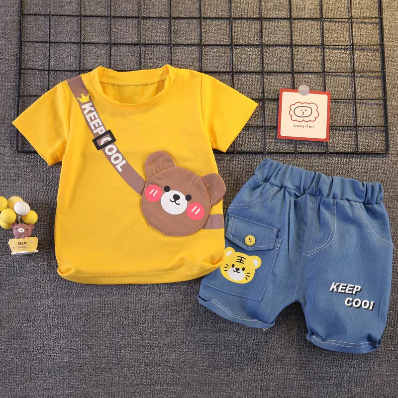 Summer Children's Top Shorts Suit Baby Fashion Cute Cartoon Suit New Boys Girls Casual Letter Pants 2 Pcs 12M-5 Years Old