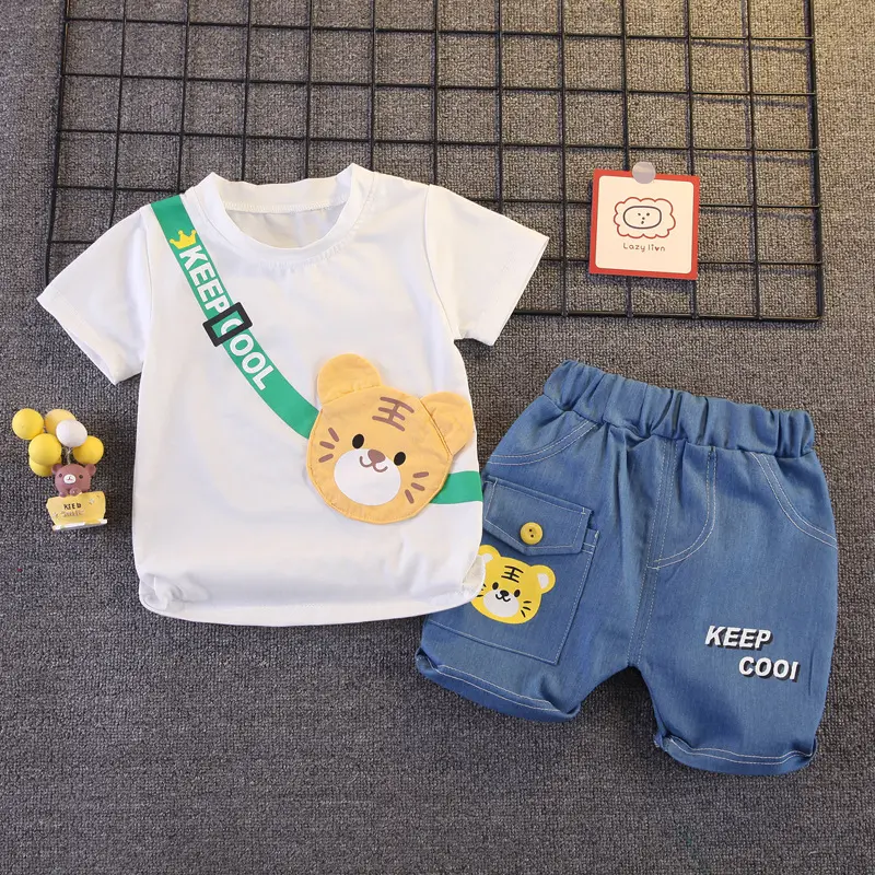 Summer Children's Top Shorts Suit Baby Fashion Cute Cartoon Suit New Boys Girls Casual Letter Pants 2 Pcs 12M-5 Years Old