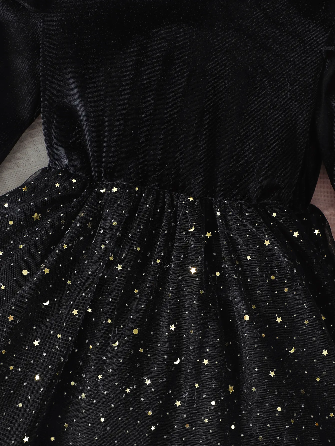 4-7 Year Children Girls Dress Round neck Satin Stars Tulle Ceremonial Dress for Girls' Spring  Autumn Fashion Party Dress