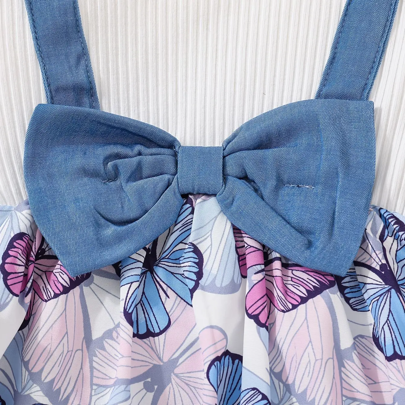 Toddler Girl Baby Beautiful Butterfly Print Top+Blue Bell Bottoms Fashion Set Suitable for Babies Aged 0-3 Daily Two-Piece Set