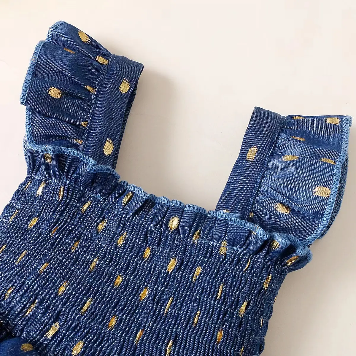 Toddler girl's Shoulder Strap With Round dot Pleated edge+Headband Summer Fashion Dress Suitable for Cute Girls Aged 0-2 Years