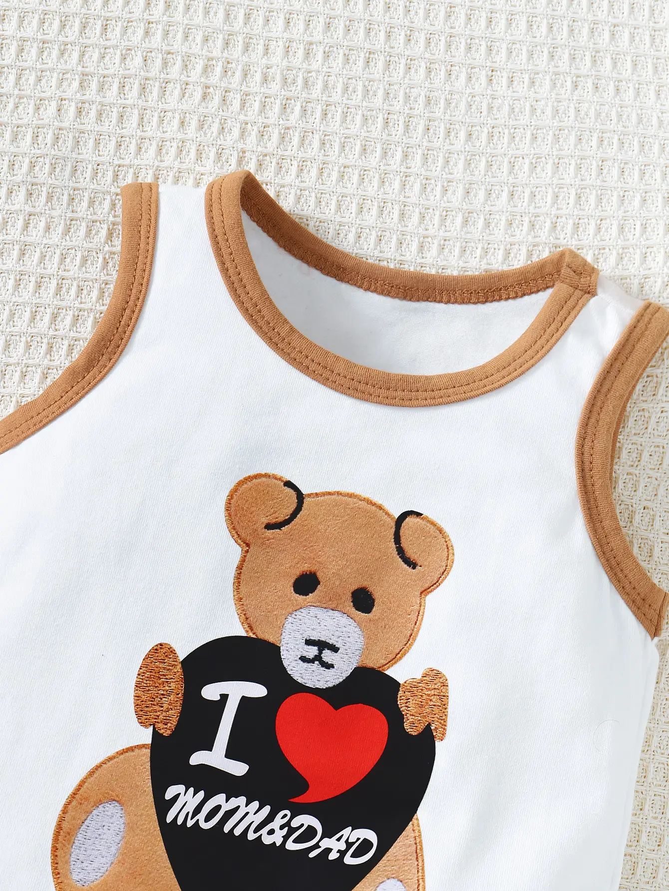 Baby Boy Cute Teddy Bear Vest+Shorts Two-Piece Set Suitable for Daily Casual Summer Set for Babies Aged 0-18 Months