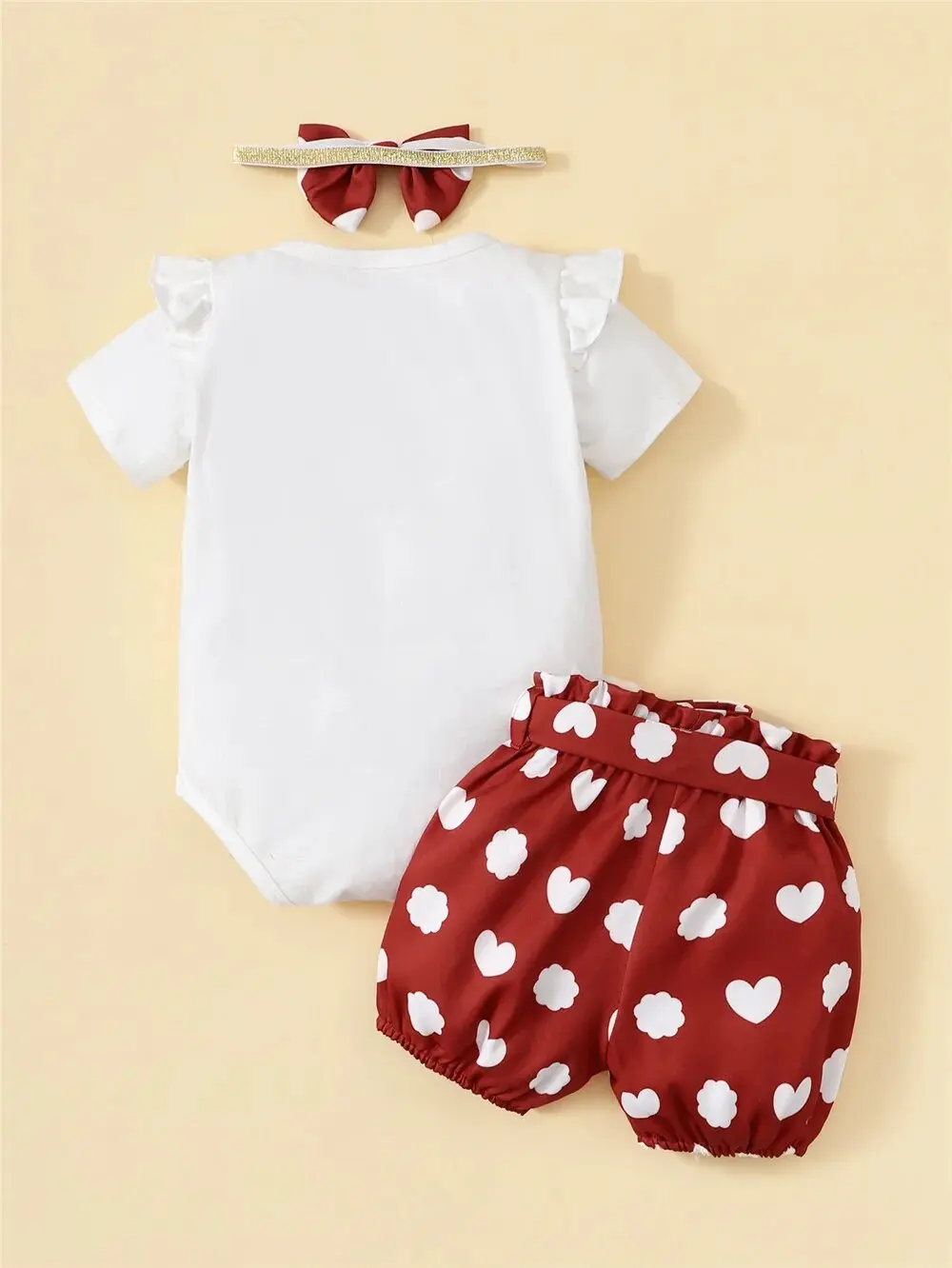 3PCS Clothing Suit Newborn Baby Girl Love Short Sleeve Bodysuit+Love Shorts Summer Toddler Girl Fashion Outfit for 0-18 Months