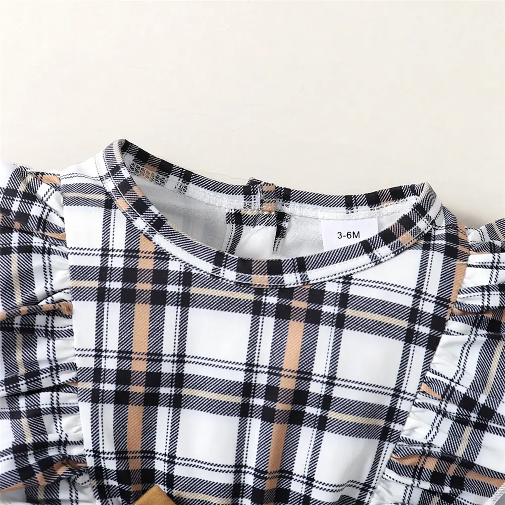 Baby Girl  Round neck Bow Plaid Fashionable Bodysuit+Hat 0-18 Months Cute Baby Spring And autumn Jumpsuit Baby Crawling Suit