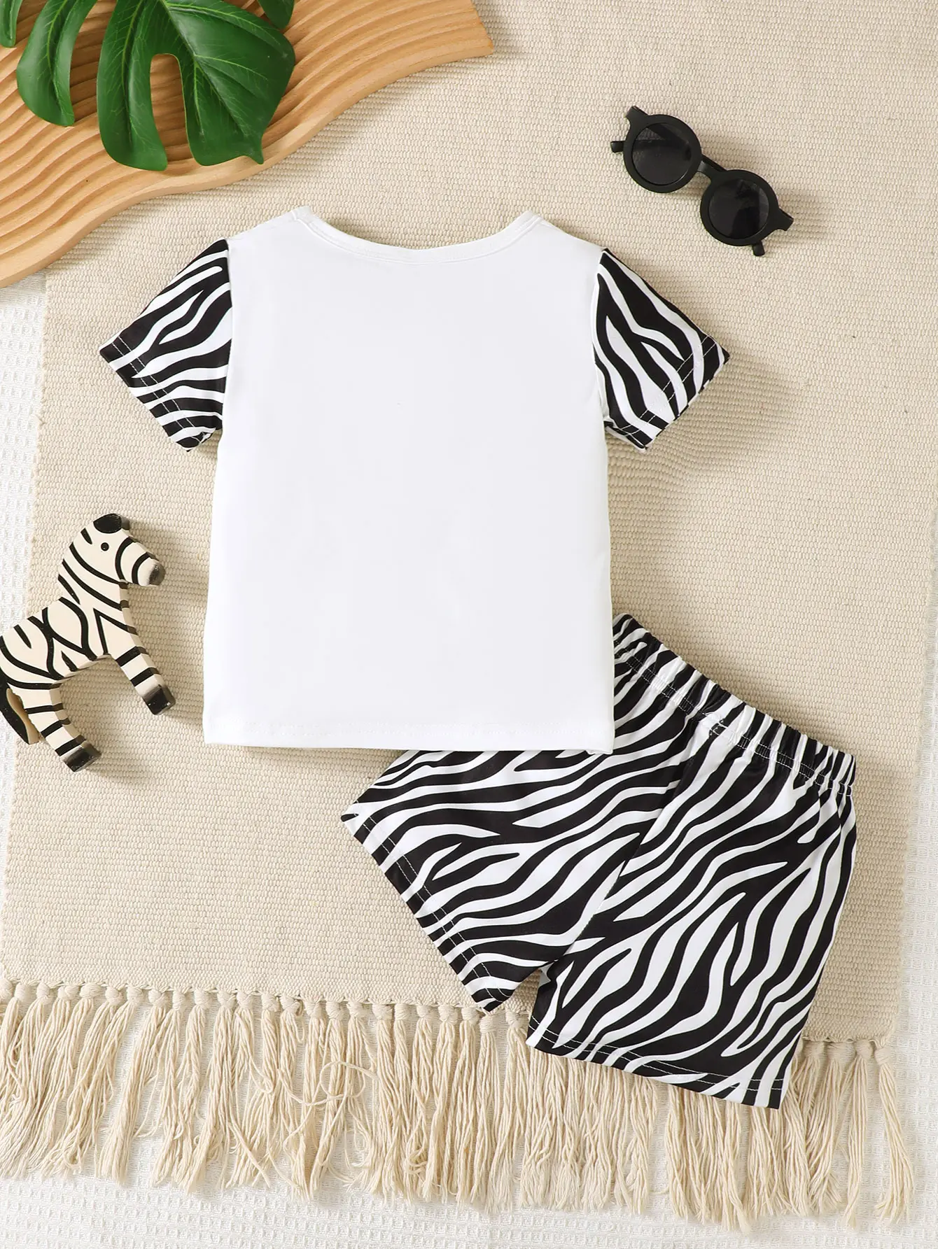 Boys' Sports Style 2-piece Set Zebra Stripe Color blocked Top+Shorts Suitable for 0-3 Year Old Toddlers Summer Casual Set