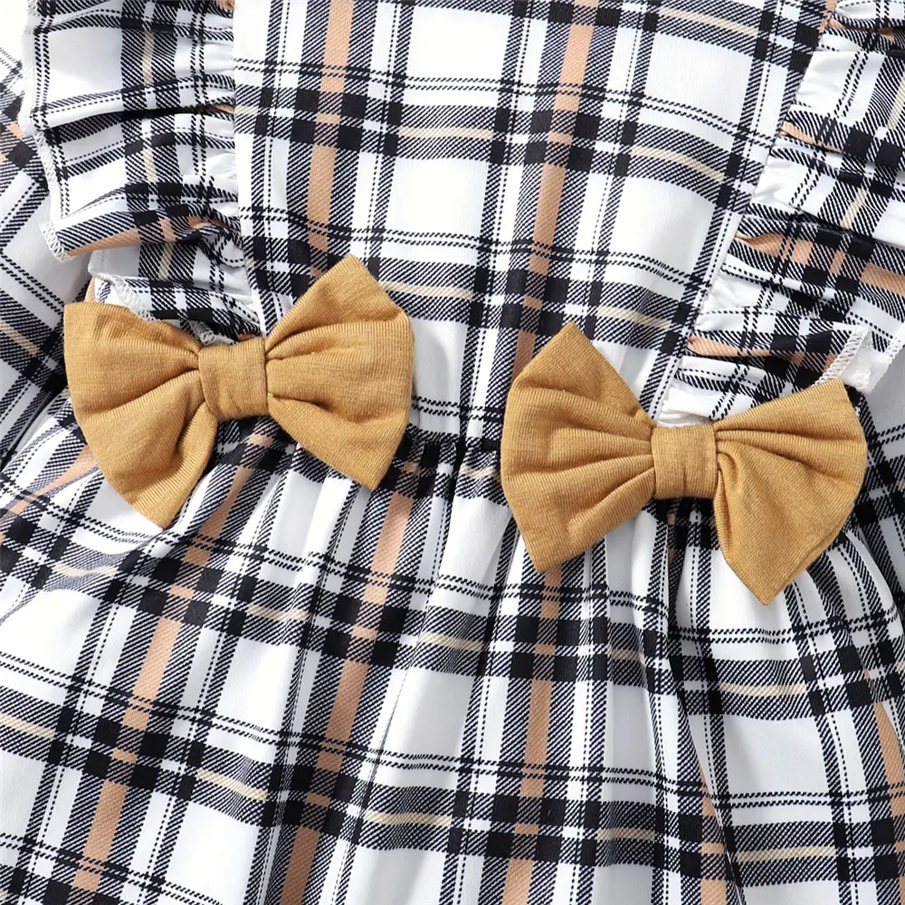 Baby Girl  Round neck Bow Plaid Fashionable Bodysuit+Hat 0-18 Months Cute Baby Spring And autumn Jumpsuit Baby Crawling Suit