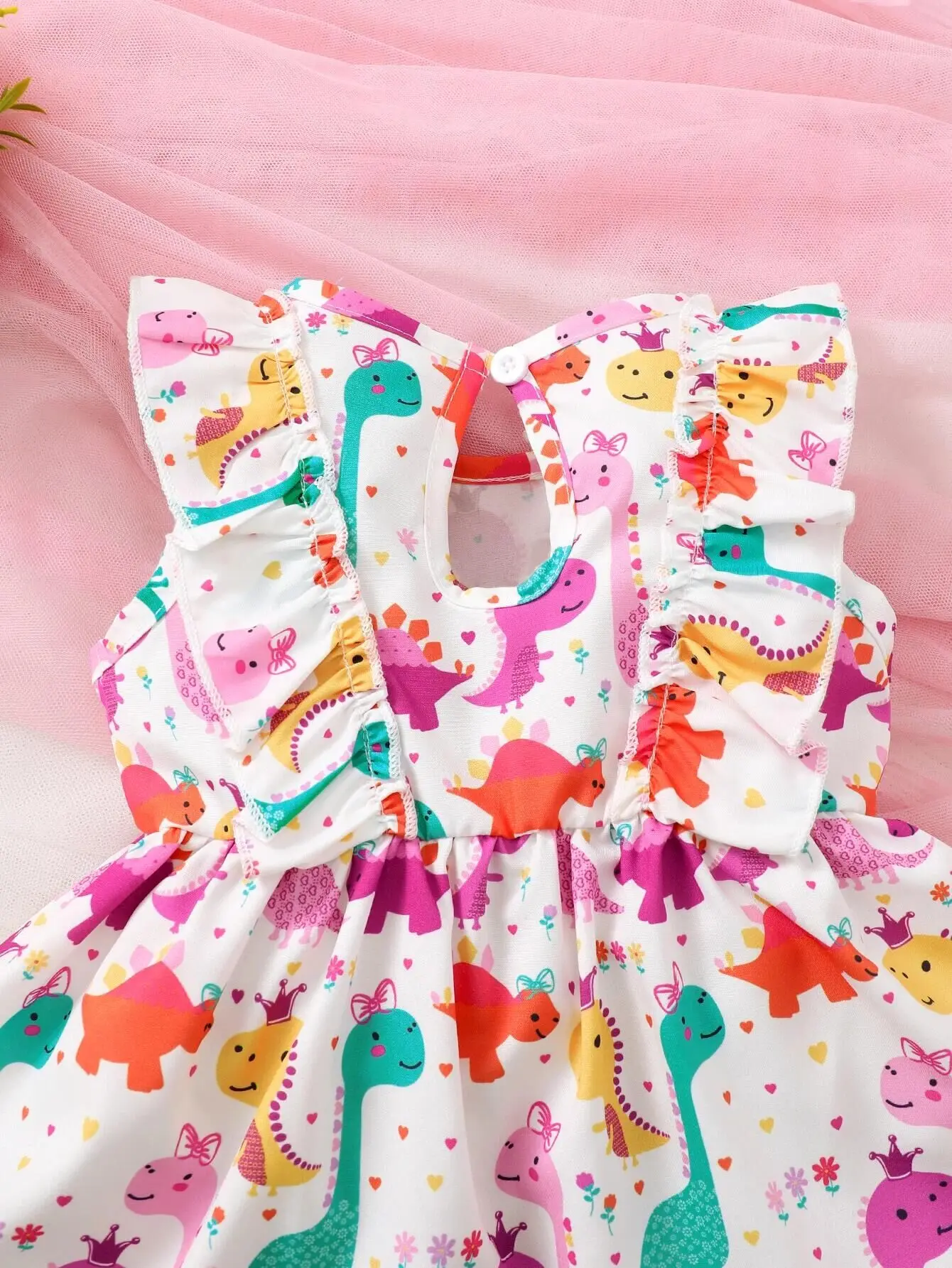 Fashion Cartoon Little Dinosaur Sleeveless Dress Suitable Baby Girl Summer Seaside Sand Cool Skirt for Toddler Girl 0-3 Years