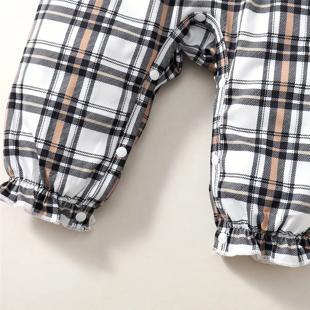 Baby Girl  Round neck Bow Plaid Fashionable Bodysuit+Hat 0-18 Months Cute Baby Spring And autumn Jumpsuit Baby Crawling Suit
