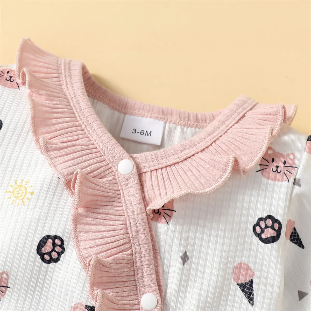 2Pcs Baby girl  Bodysuit Dessert Ruffle Edge Bodysuit+Headband fit 0-12 Months Newborn Baby girl Spring  Autumn Crawler suit