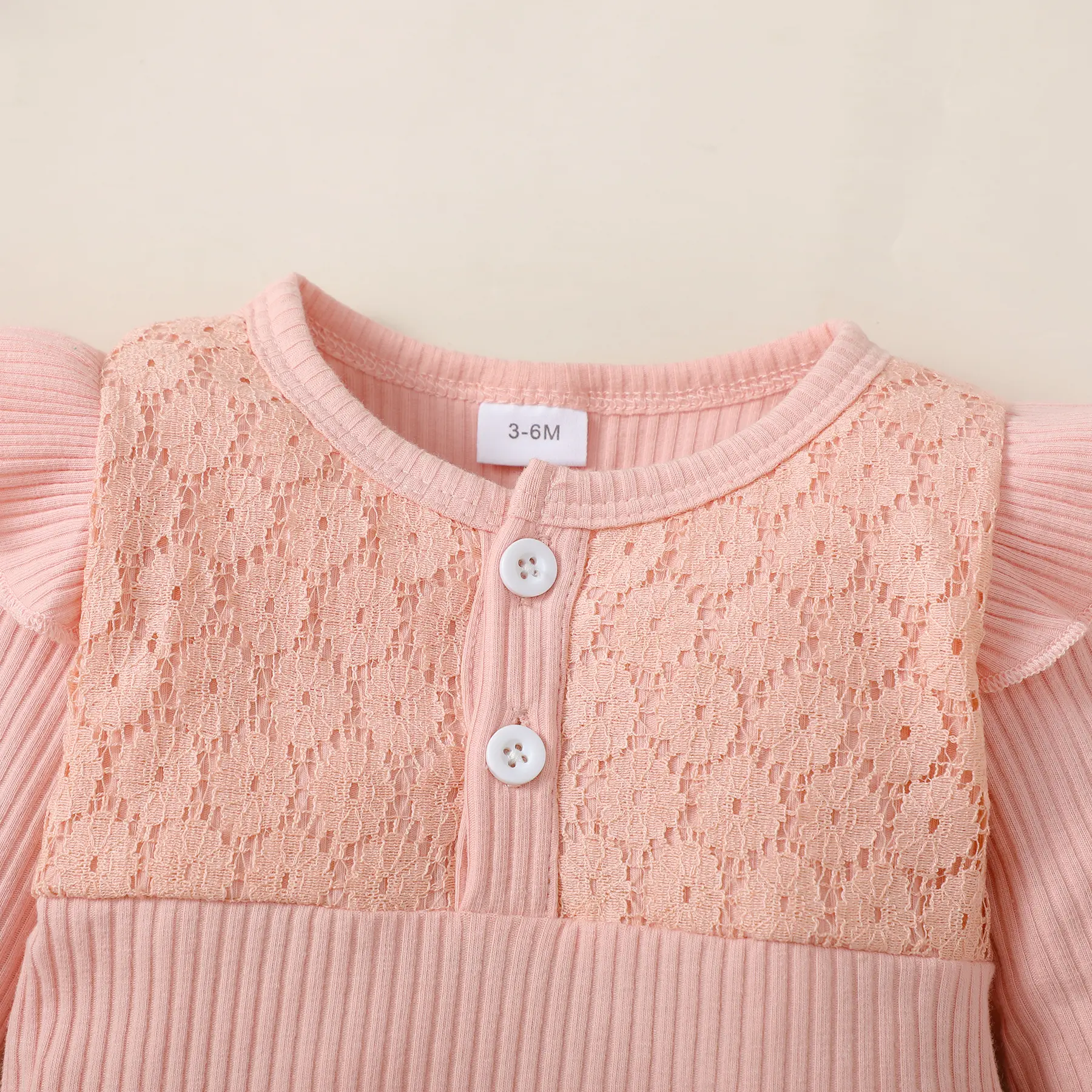 3Pcs Baby girl Round neck lace Bodysuit+Printed pants+Bow Headband Baby Spring and Autumn Set for Female Babies Aged 0-18 Months