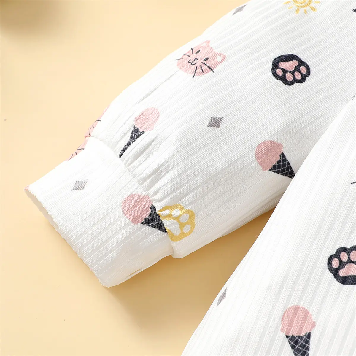 2Pcs Baby girl  Bodysuit Dessert Ruffle Edge Bodysuit+Headband fit 0-12 Months Newborn Baby girl Spring  Autumn Crawler suit