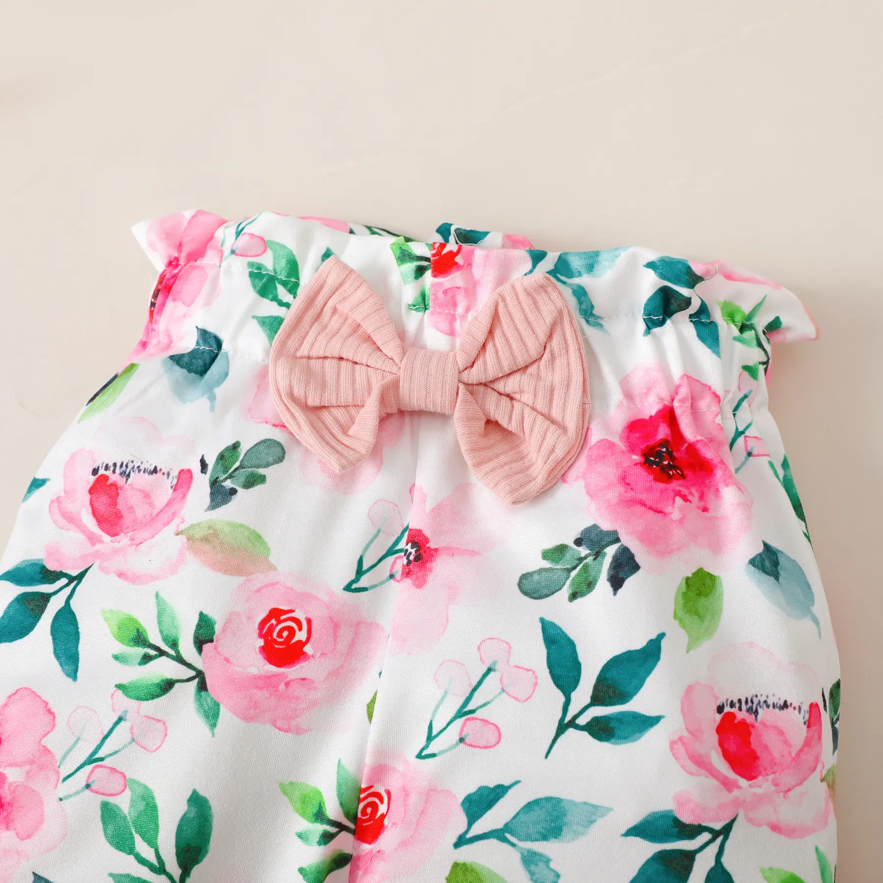 3Pcs Baby girl Round neck lace Bodysuit+Printed pants+Bow Headband Baby Spring and Autumn Set for Female Babies Aged 0-18 Months
