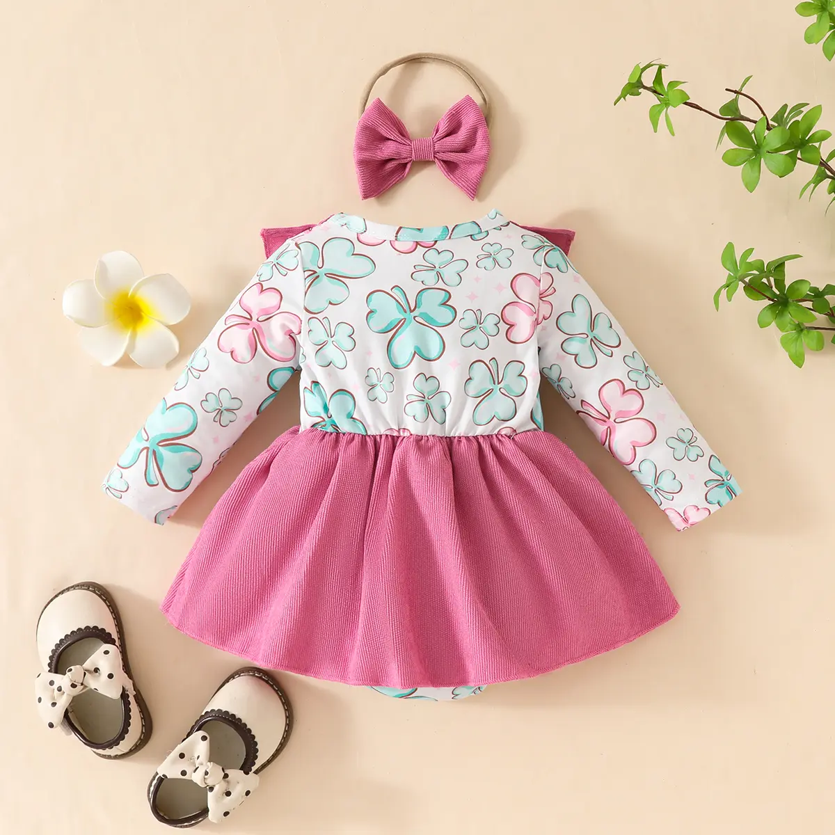 Baby Girl Spring and Autumn Dress Four Leaf Clover Ruffle Fashion Dress 0-18 Months Cute Baby Girl Long Sleeve Corduroy Dress