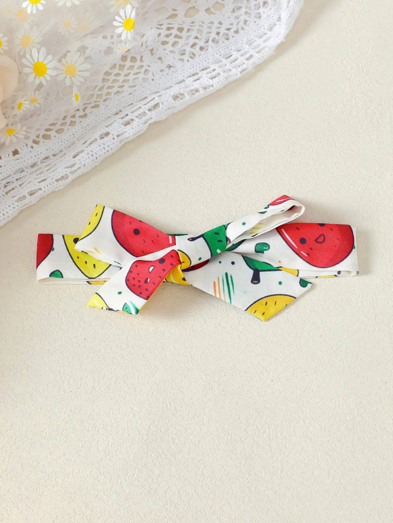 3Pcs Baby Girl Round Neck Fruit Bodysuit+Bow Fruit Print Skirt +Hair band Summer Set Suitable for 0-12 Months Baby Girl Cute Set