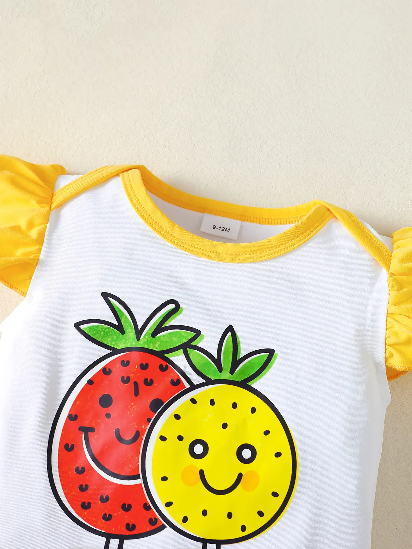 3Pcs Baby Girl Round Neck Fruit Bodysuit+Bow Fruit Print Skirt +Hair band Summer Set Suitable for 0-12 Months Baby Girl Cute Set