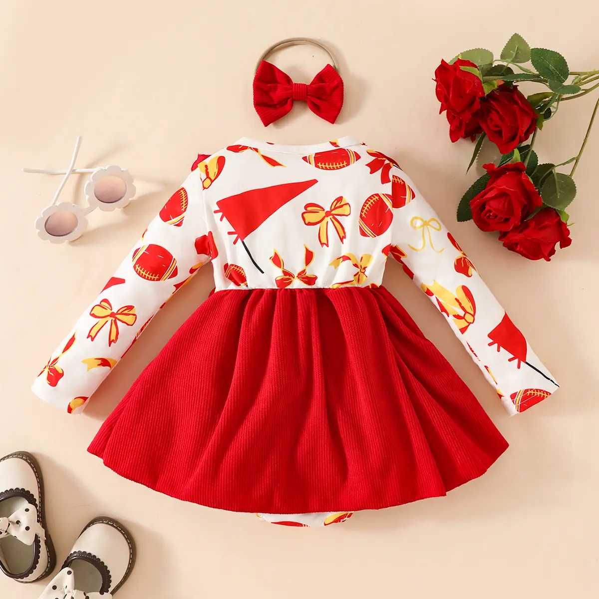 Baby girl Spring and Autumn Dress with Lotus leaf edge Bow Long sleeved Dress suitable for 0-18 Months Baby girl Holiday Dress