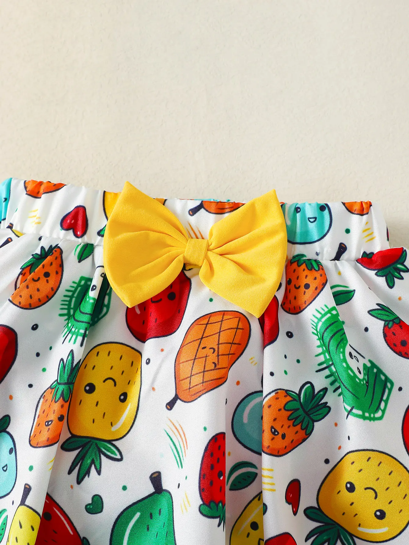 3Pcs Baby Girl Round Neck Fruit Bodysuit+Bow Fruit Print Skirt +Hair band Summer Set Suitable for 0-12 Months Baby Girl Cute Set