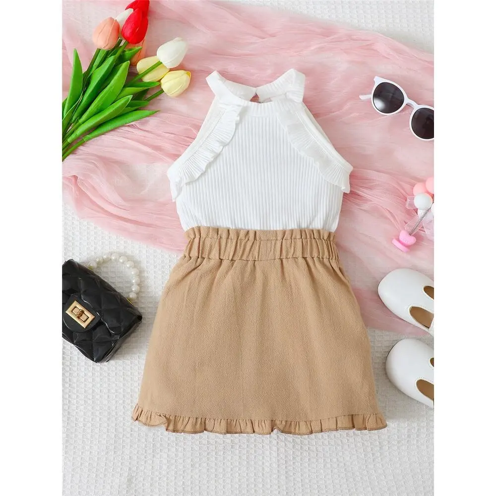 1-3 Years Toddler Baby Girl Clothes Set Sleeveless Off Shoulder Top+Skirt 2PCS Summer Girl Fashion Dress For Kids Daily Outfit