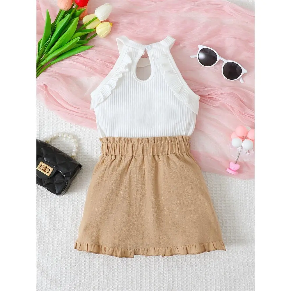 1-3 Years Toddler Baby Girl Clothes Set Sleeveless Off Shoulder Top+Skirt 2PCS Summer Girl Fashion Dress For Kids Daily Outfit