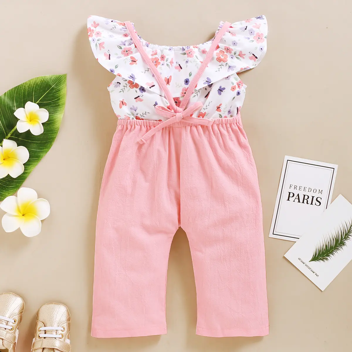 Toddler Girl Set 1-5 Years Kids Baby Girl Clothes Set Floral Print Lotus Leaf Short Top+Suspender Pant Fashion Cute 2PCS Outfit